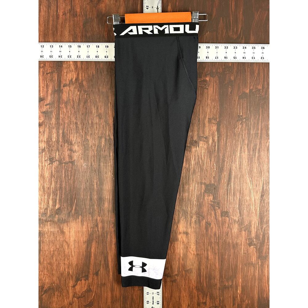 Under Armour Heatgear Compression Leggings Pants Activewear Black White Youth XL